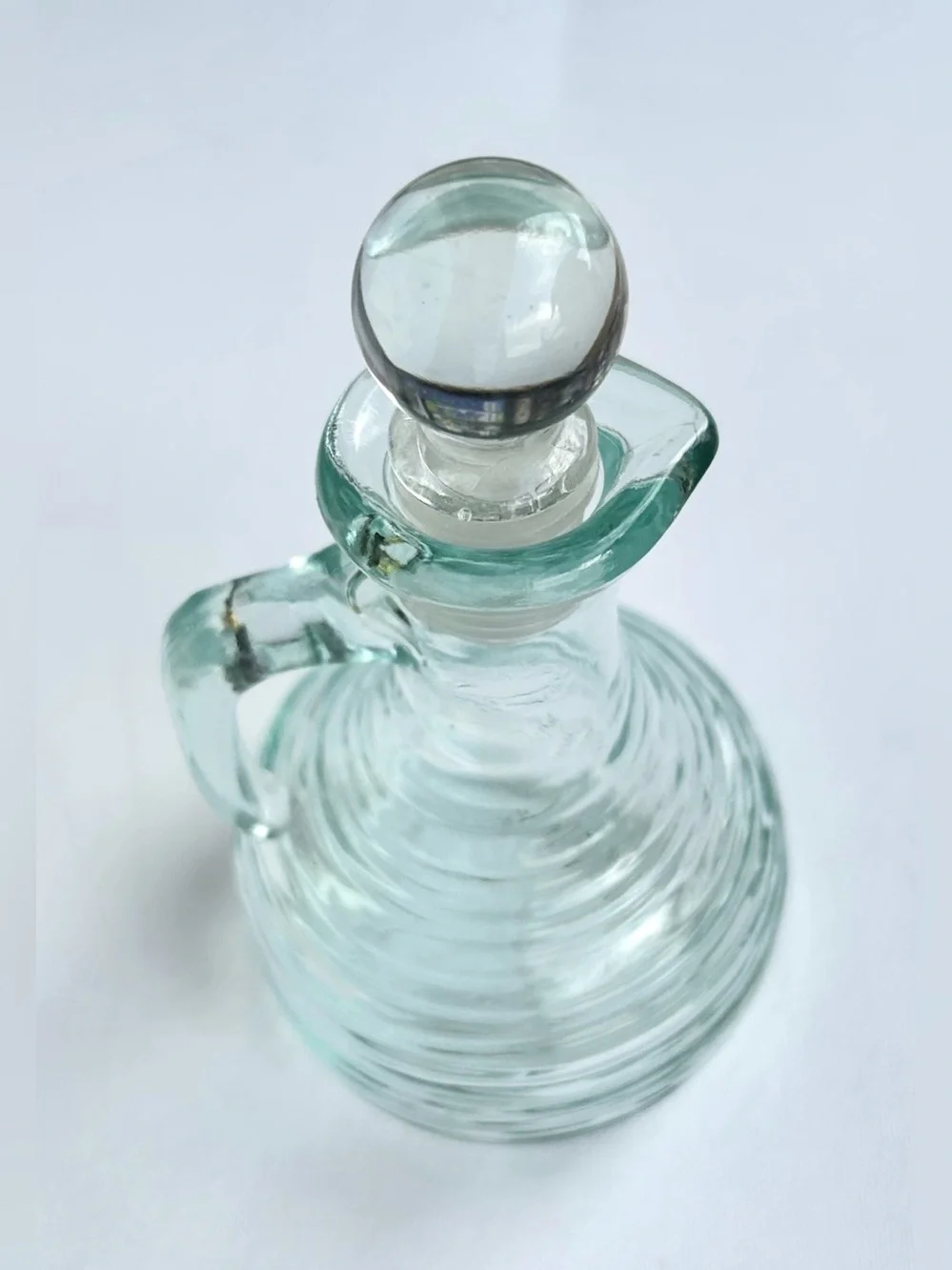 VTG Vetreria Etrusca Italy Ribbed Beehive Blue Glass Decanter Cruet W/Stopper 5”